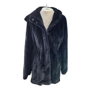 Dennis By Dennis Basso Black Soft Faux Fur Hooded Jacket With Bag Size-M NWOT